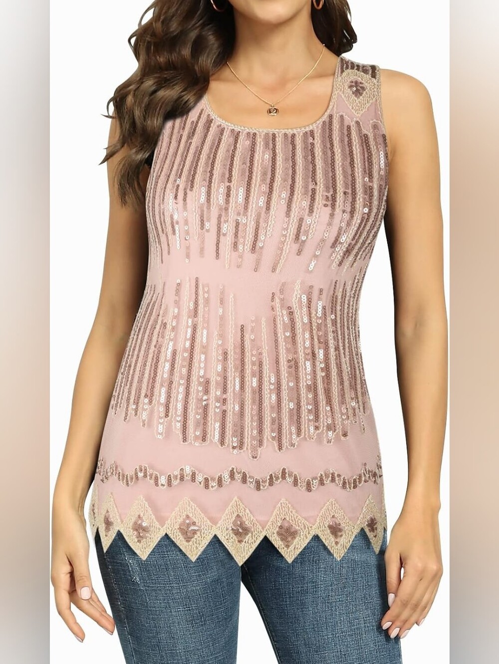 Pretty Guide Dusty Rose Sequin Embellished Tank Top